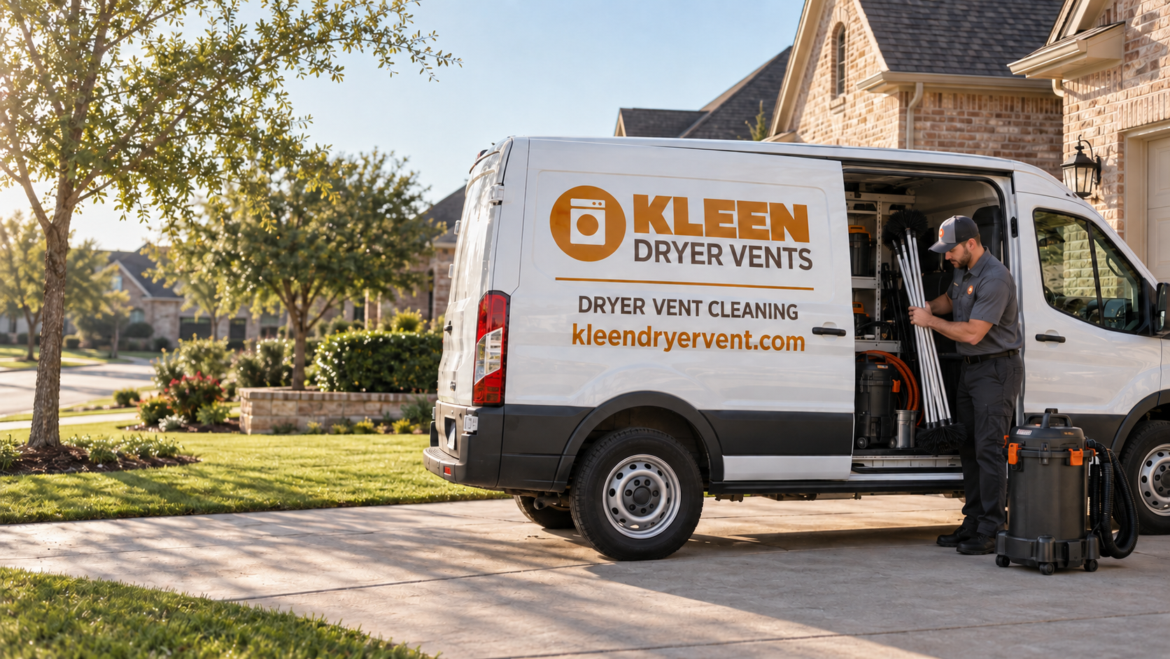 Kleen Dryer Vent service van arriving at a Blue Ridge home